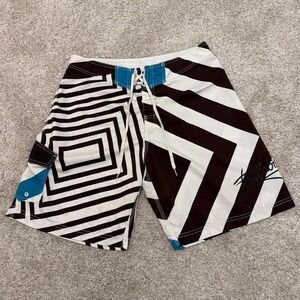 Rare Y2K Vintage Billabong Geometric Boardshorts | Brown/White/Blue | 34